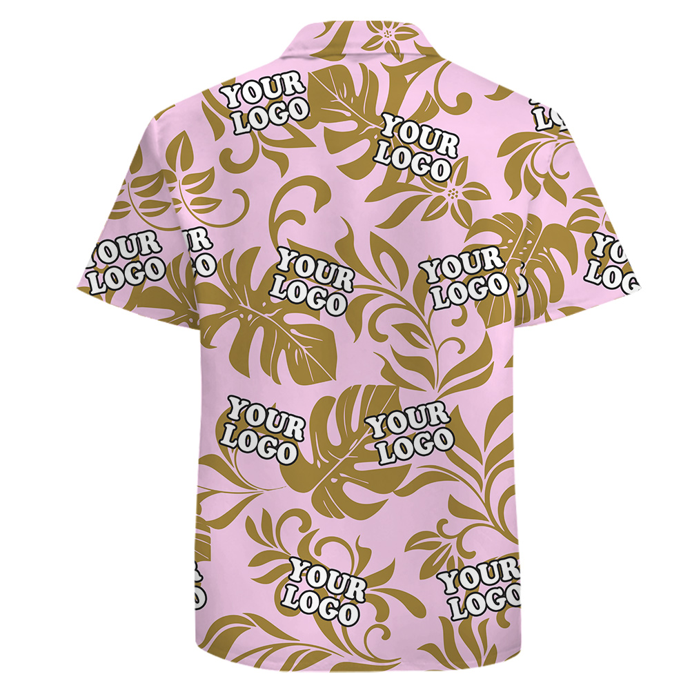 Custom Logo Button-up Short Sleeve Cotton Pink Hawaiian Shirt