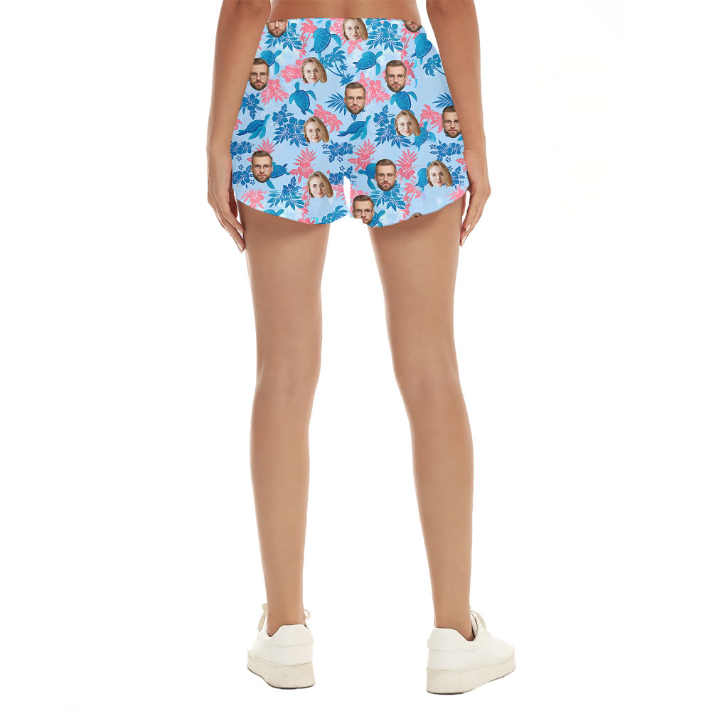 Custom Multi Faces On Blue Sea Turtle Shorts For Women