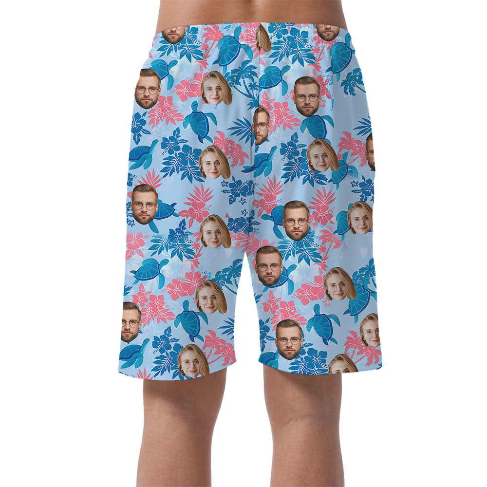 Blue Custom Turtle Men's Shorts With 1-4 Faces