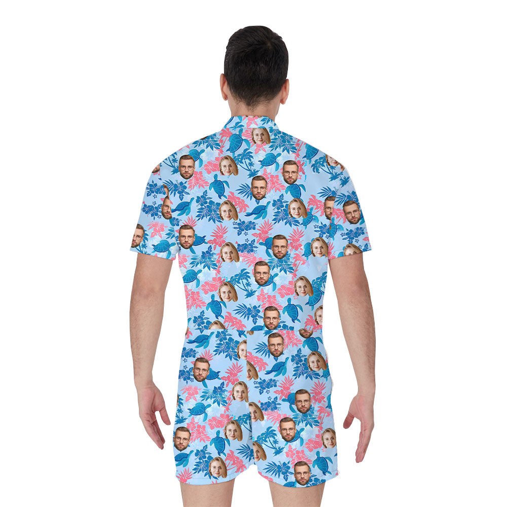 Custom 1-4 Faces On Blue Sea Turtle Romper