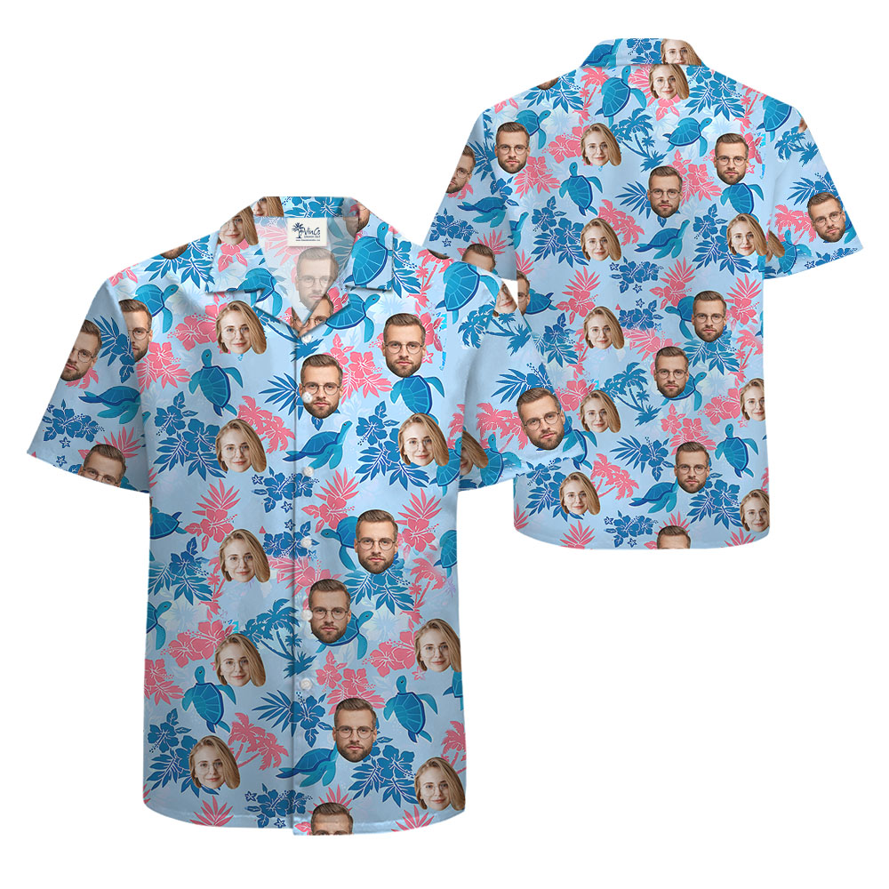 Turtle Hawaiian Shirt With Custom Up To 4 Faces