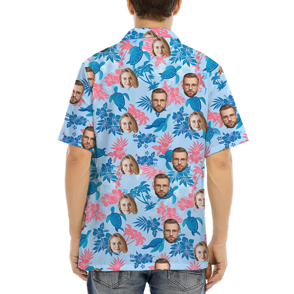 Turtle Hawaiian Shirt With Custom Up To 4 Faces