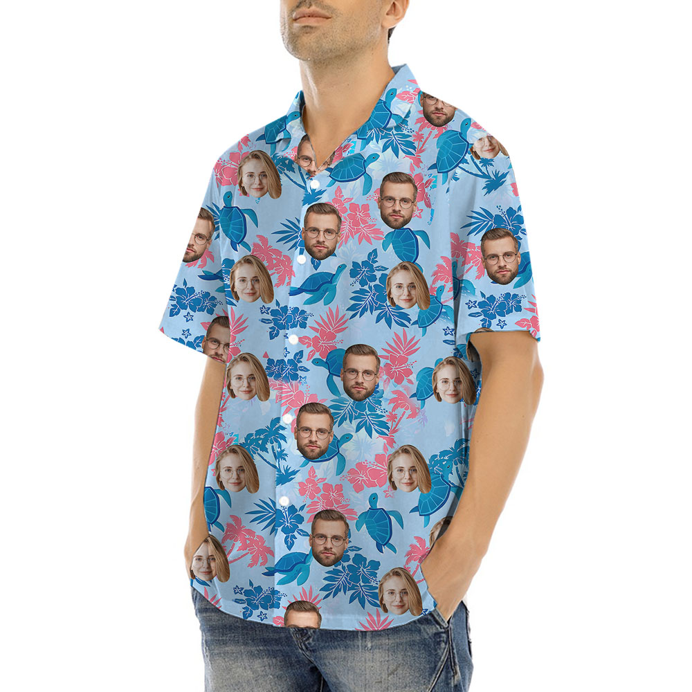 Turtle Hawaiian Shirt With Custom Up To 4 Faces