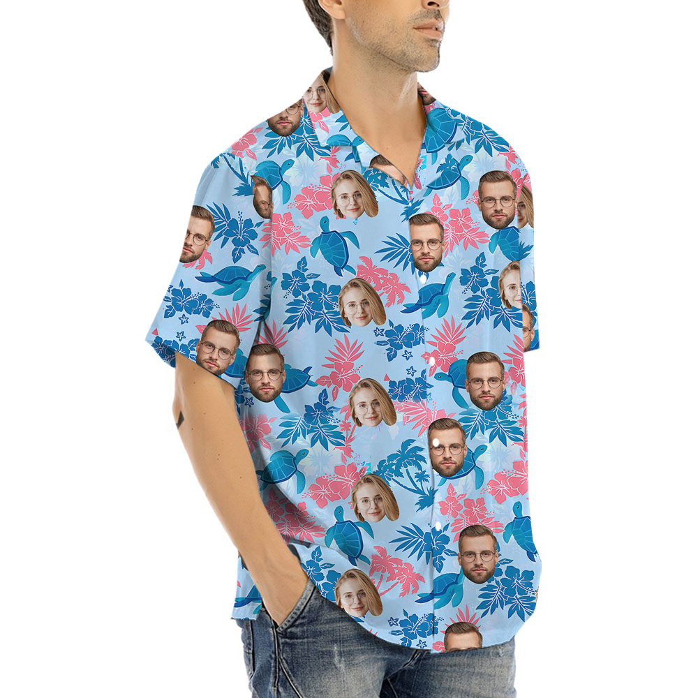 Turtle Hawaiian Shirt With Custom Up To 4 Faces