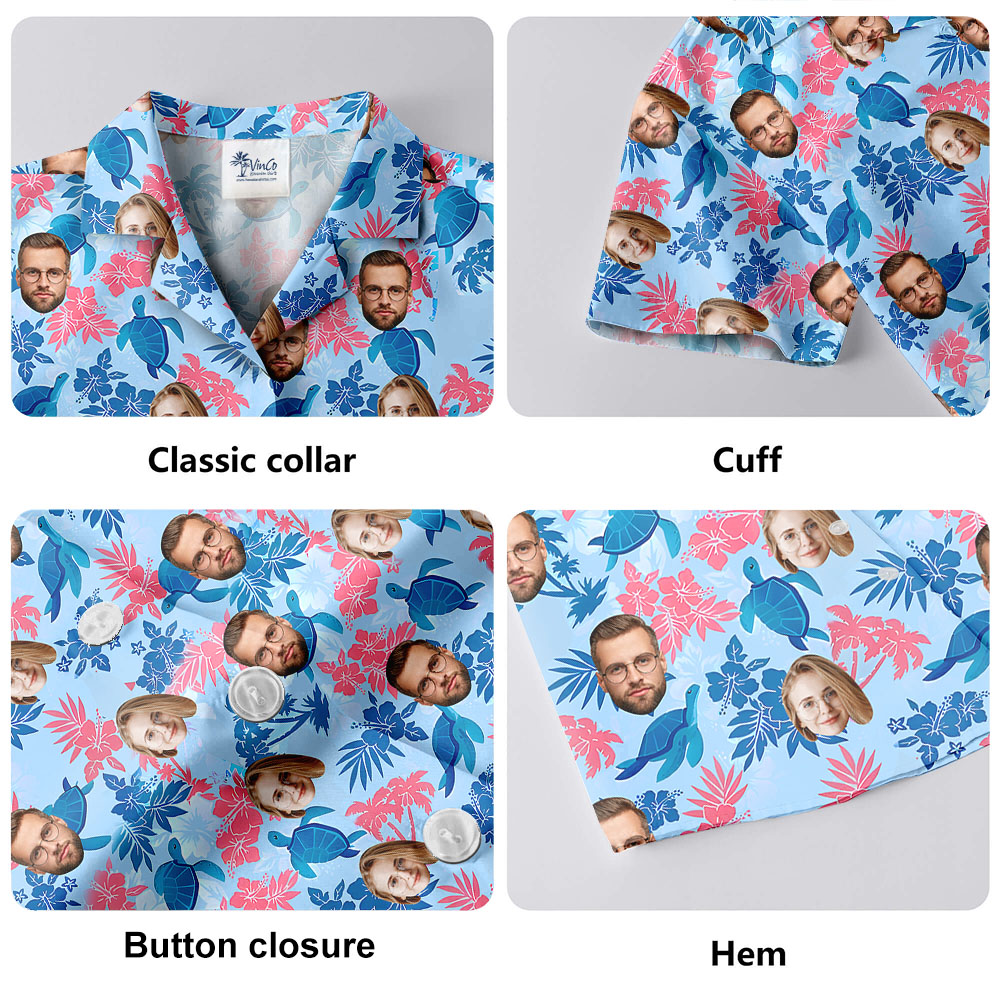 Turtle Hawaiian Shirt With Custom Up To 4 Faces