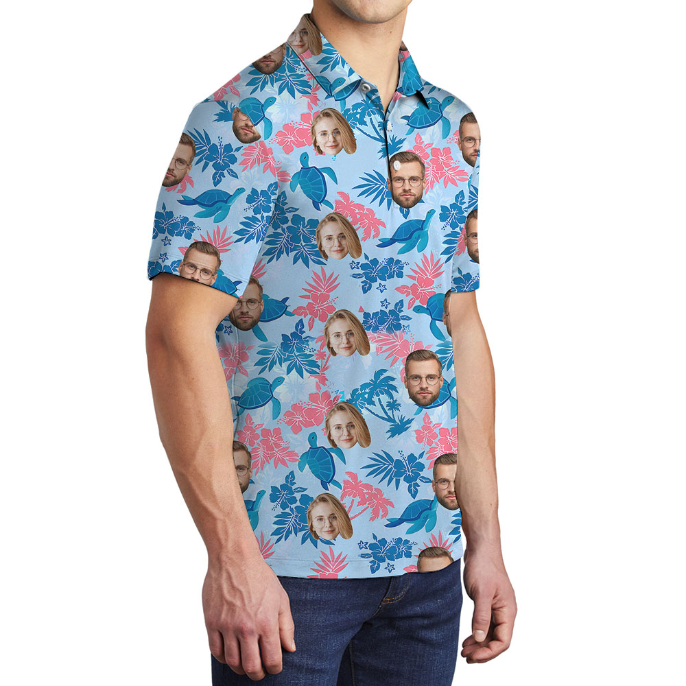 Put 1-4 Faces On Turtle Polo Golf Shirt