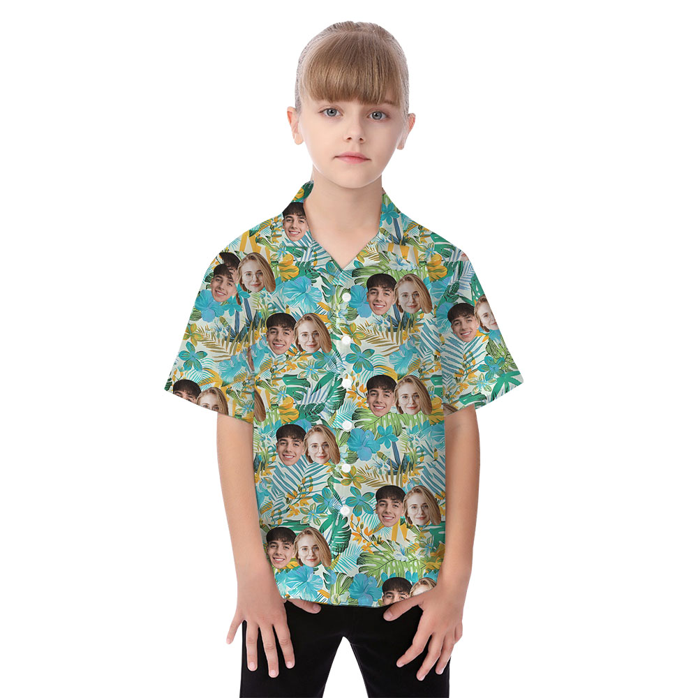 Pastel Floral Matching Family Hawaiian Shirt With Faces On Them