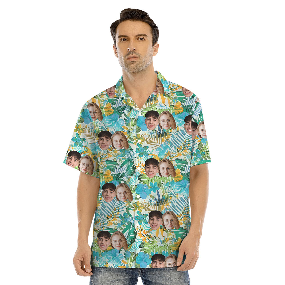 Pastel Floral Matching Family Hawaiian Shirt With Faces On Them