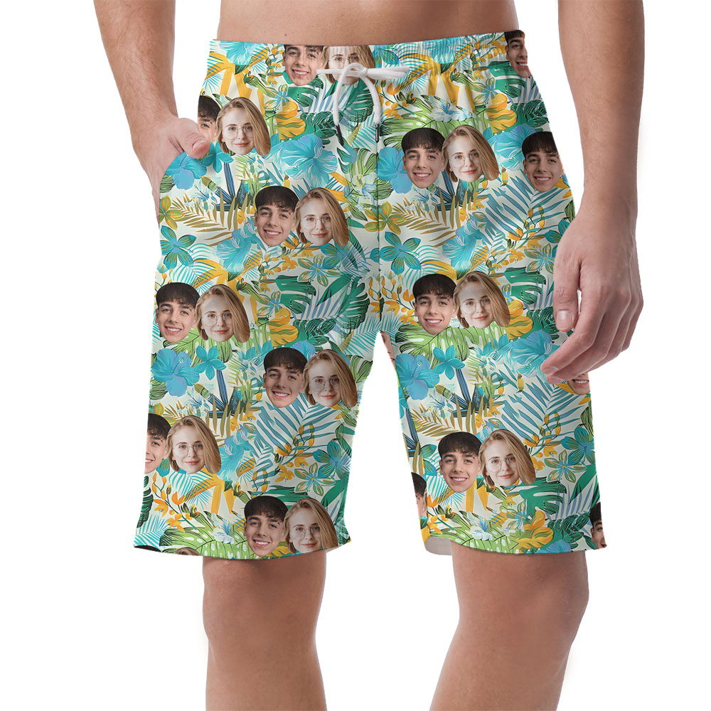 Custom Couple Faces On Hawaiian Shorts For Men - variant image 1