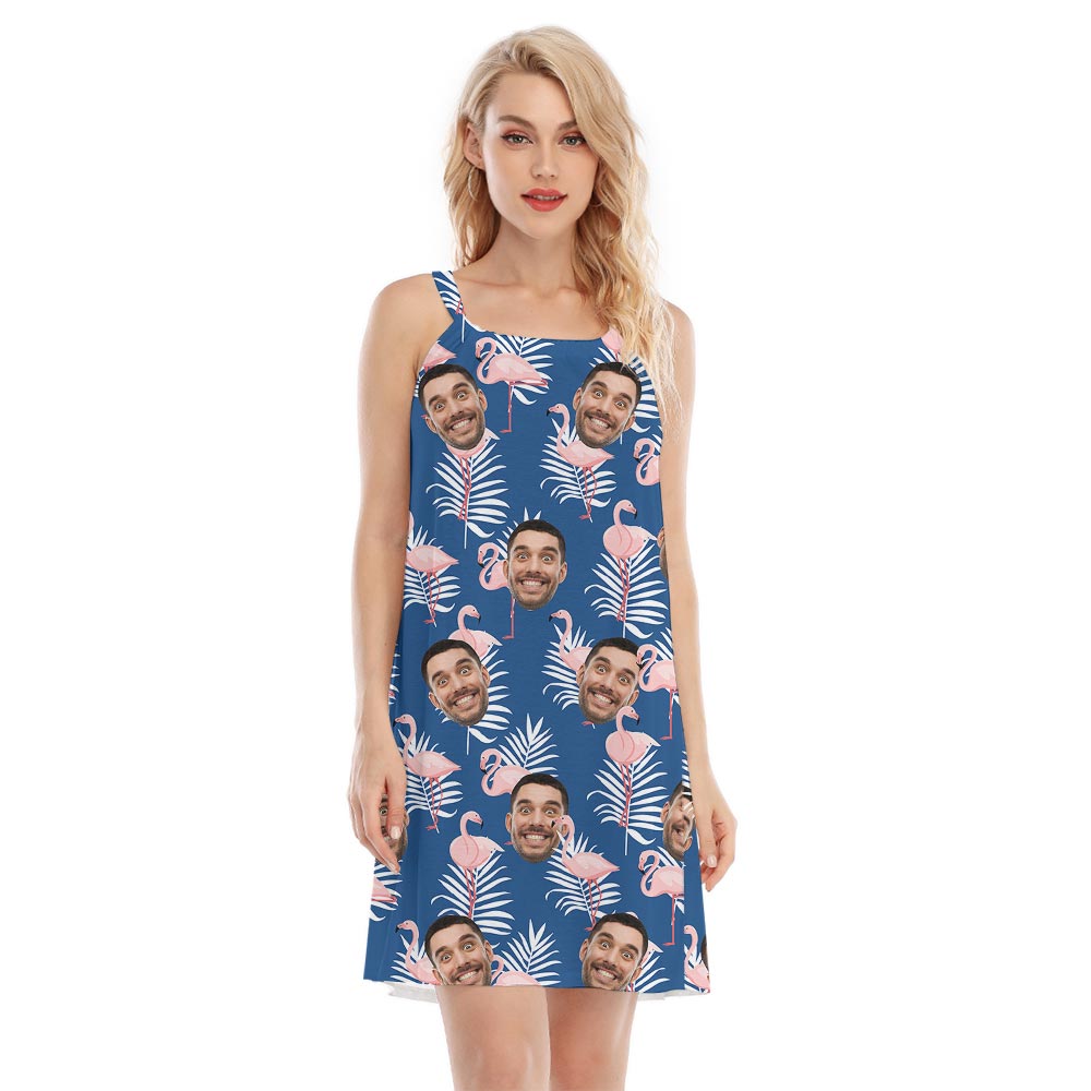 Lovely Flamingo Navy Hawaiian Dress With Your Face - variant image 1