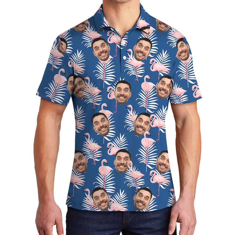 Customized Men's Navy Tropical Polo With Pink Flamingo - variant image 1