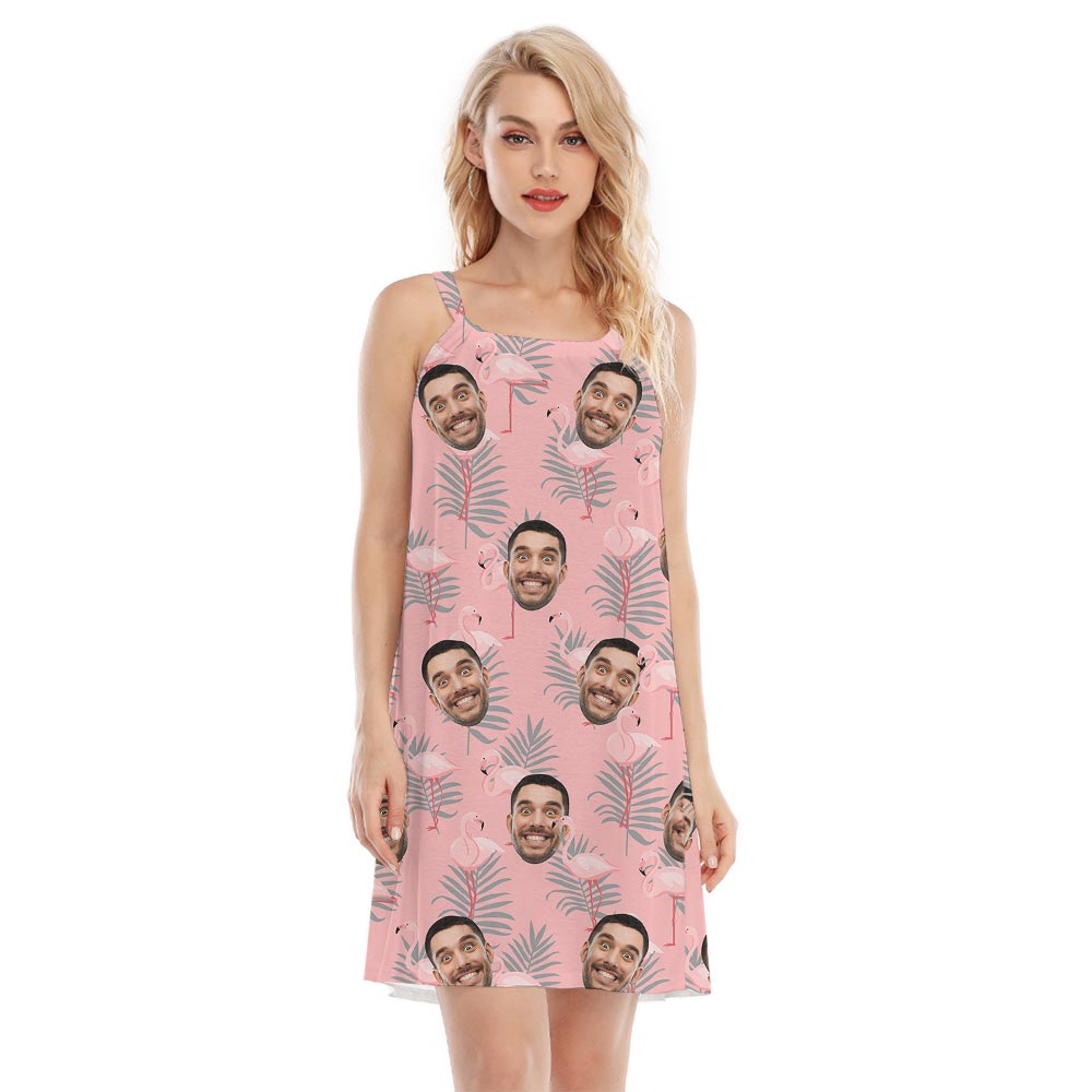 Cute Pink Flamingo Dress With Custom Face For Women - variant image 1