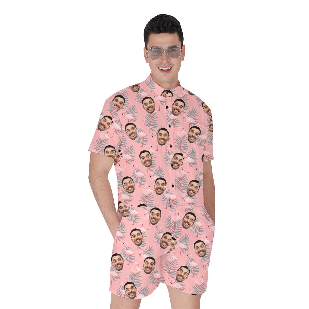 Funny Men's Flamingo Romper With Custom Face - variant image 1