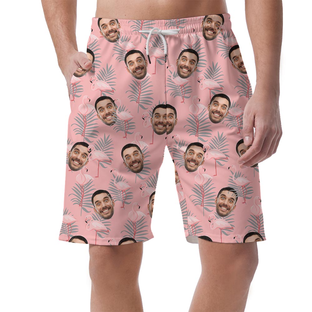 Funny Faces On Men's Summer Shorts With Flamingo - variant image 1