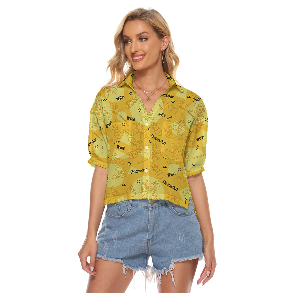 Steamboat Willie Mickey Yellow Women's Cropped Shirt - variant image 1
