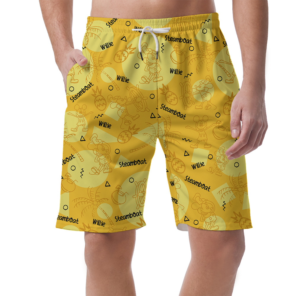 Yellow Steamboat Willie Mickey Men's Hawaiian Beach Shorts - variant image 1