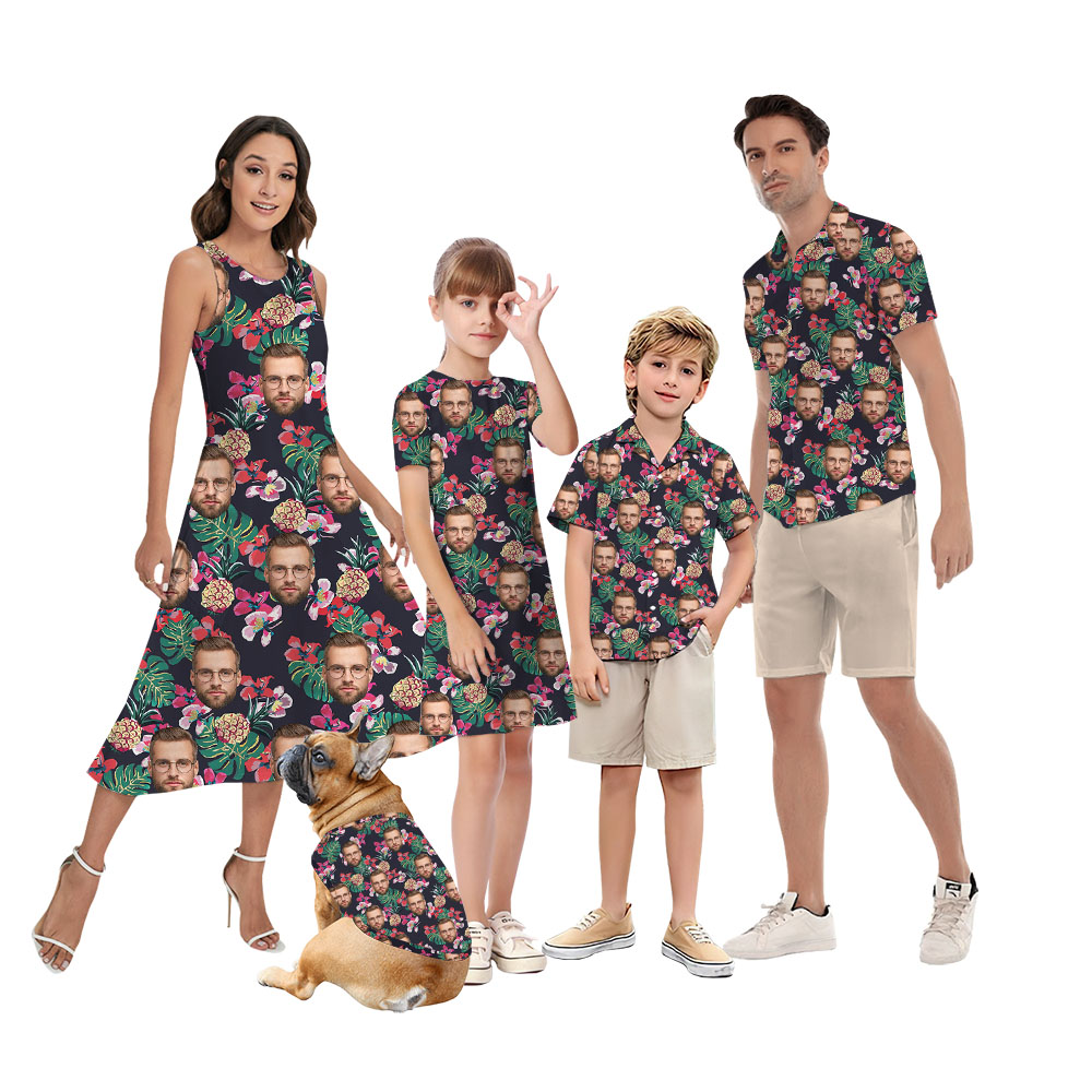 Custom Face Black Matching Hawaiian Shirt For Family - variant image 1