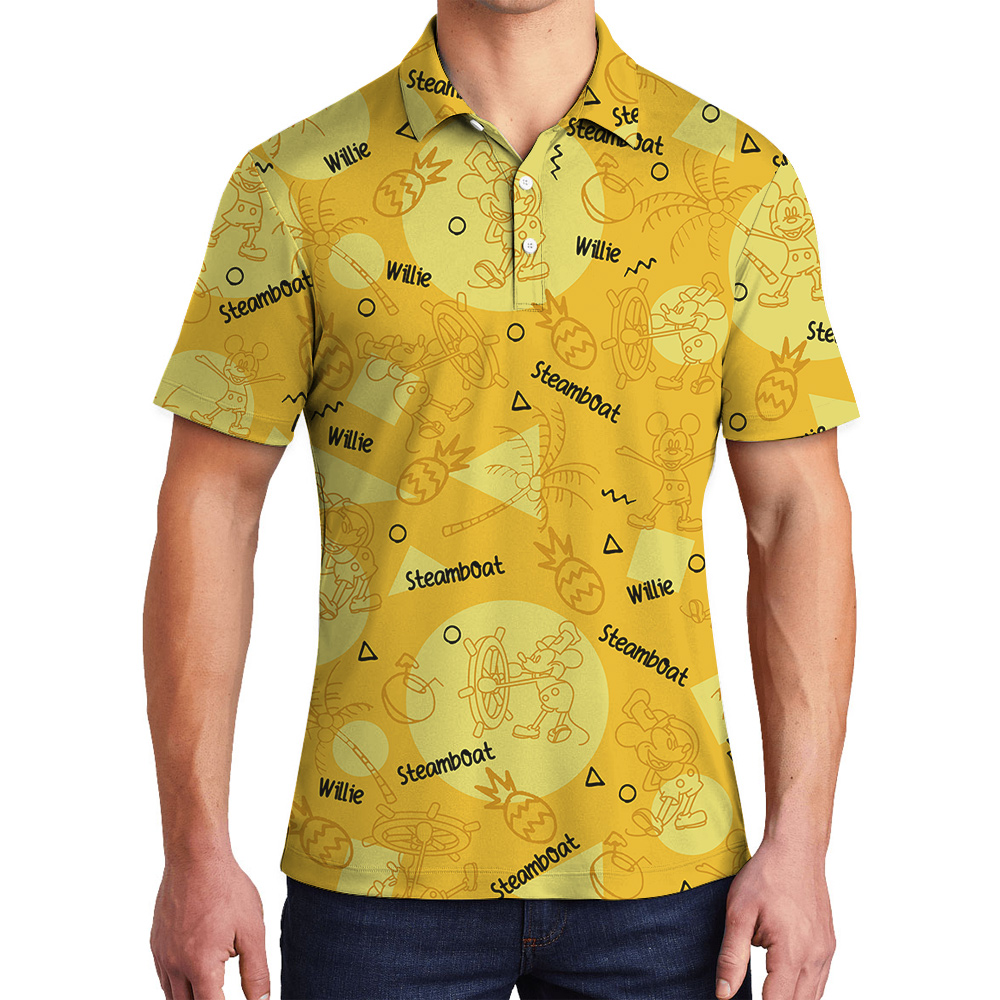 Cute Steamboat Willie Mickey Yellow Hawaiian Polo Shirt - variant image 1