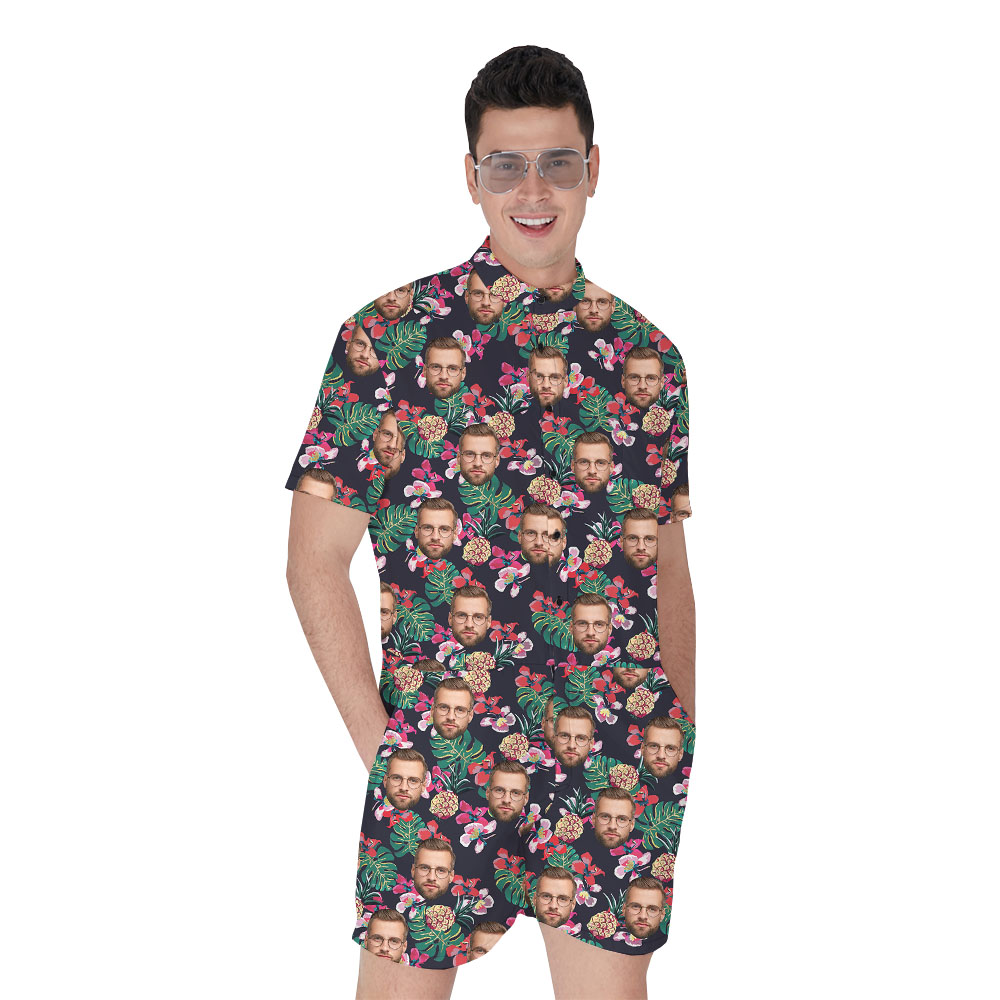 Custom Face Floral Black Romper For Mens - variant image 1