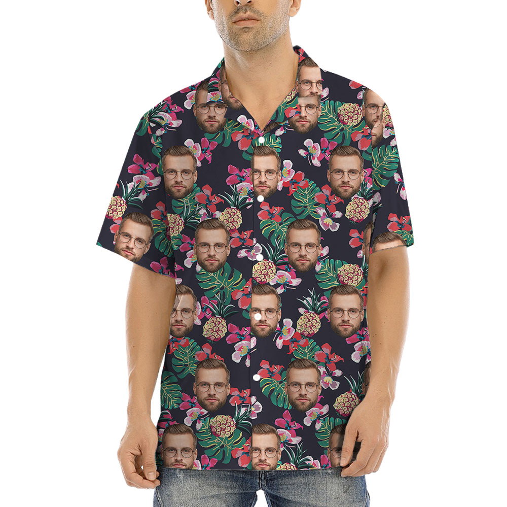 Custom Face Black Hawaiian Shirt Short Sleeves - variant image 1
