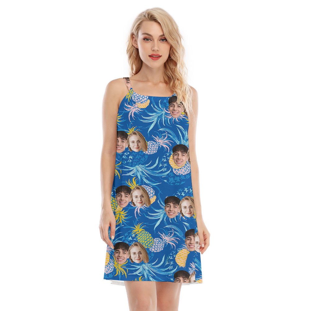 Custom More Photos Blue Cami Dress With Pineapple Print - variant image 1