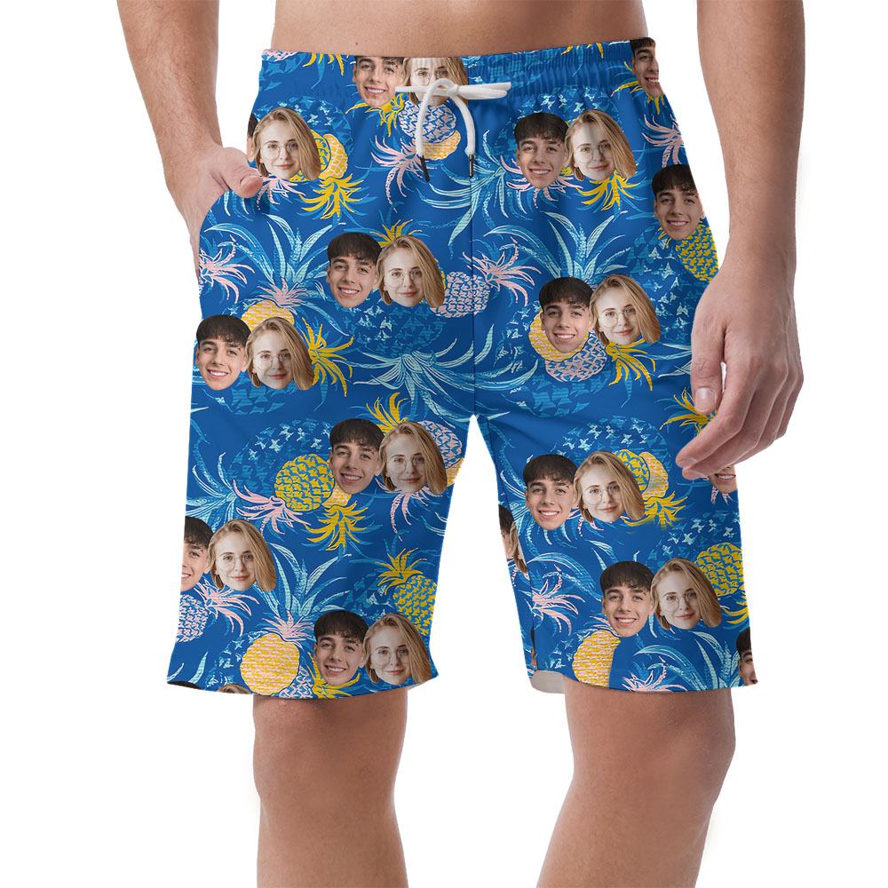 Custom Face Blue Pineapple Swim Shorts With 1-4 Faces - variant image 1