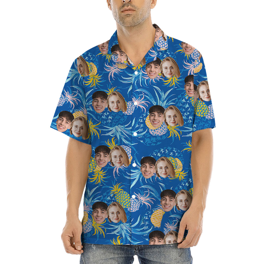 Blue Pineapple Hawaiian Shirt With Custom 1-4 Faces - variant image 1