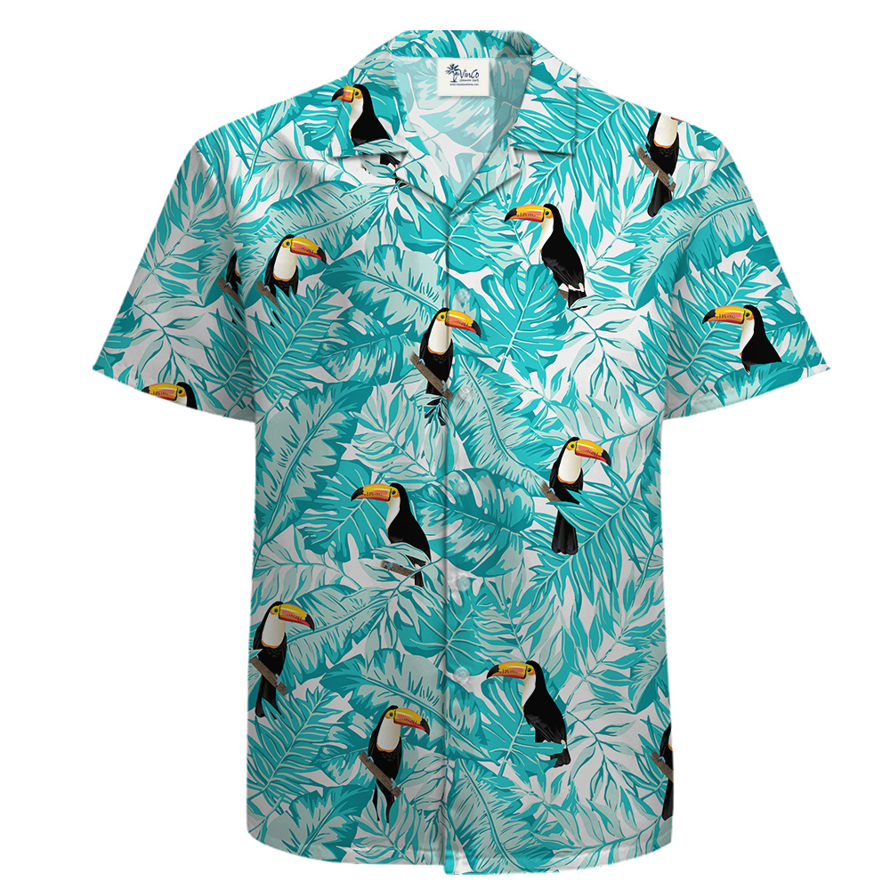 Button Up Men's Shirt, Cotton, Blue, Parrot Pattern - variant image 1