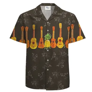 Hawaiian Cotton Button Up Shirt Mickey 1928 with Guitar