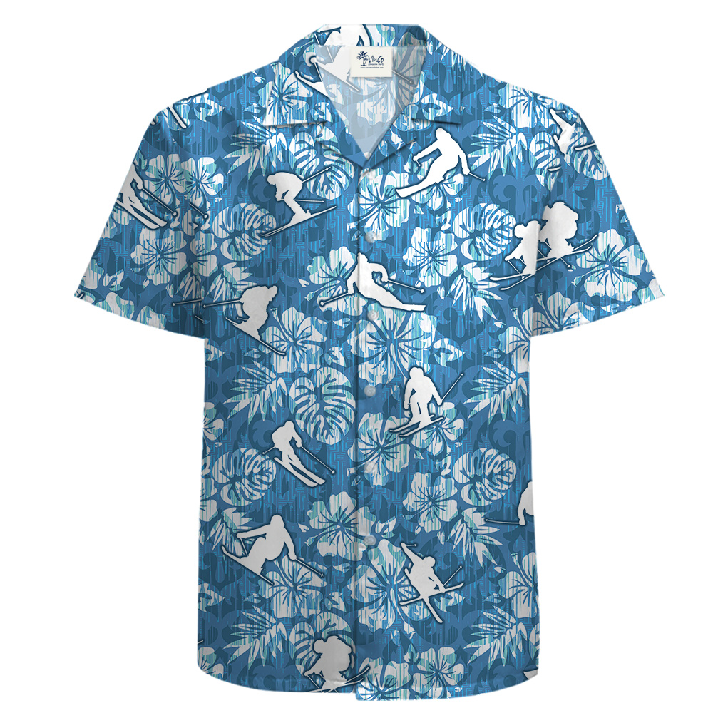 Button Up Men's Shirt, Cotton, Blue, Snowman Pattern - variant image 1
