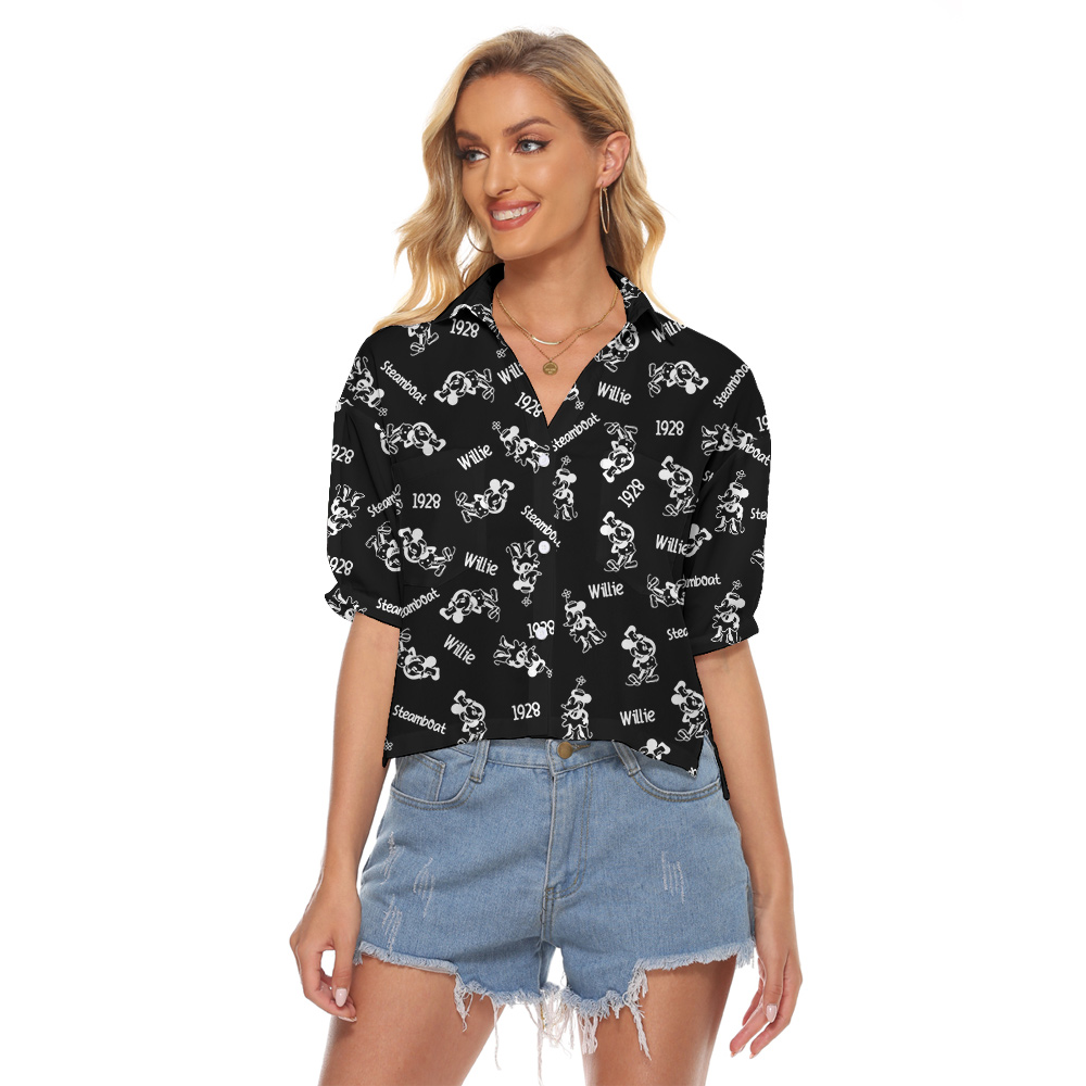 Steamboat Willie Mickey Vintage Black Women's Cropped Shirt - variant image 1