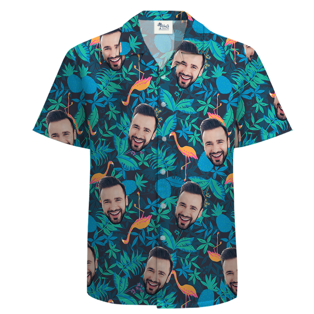 100% Cotton Button Up Men Shirt, Custom Face, Green Forest - variant image 1