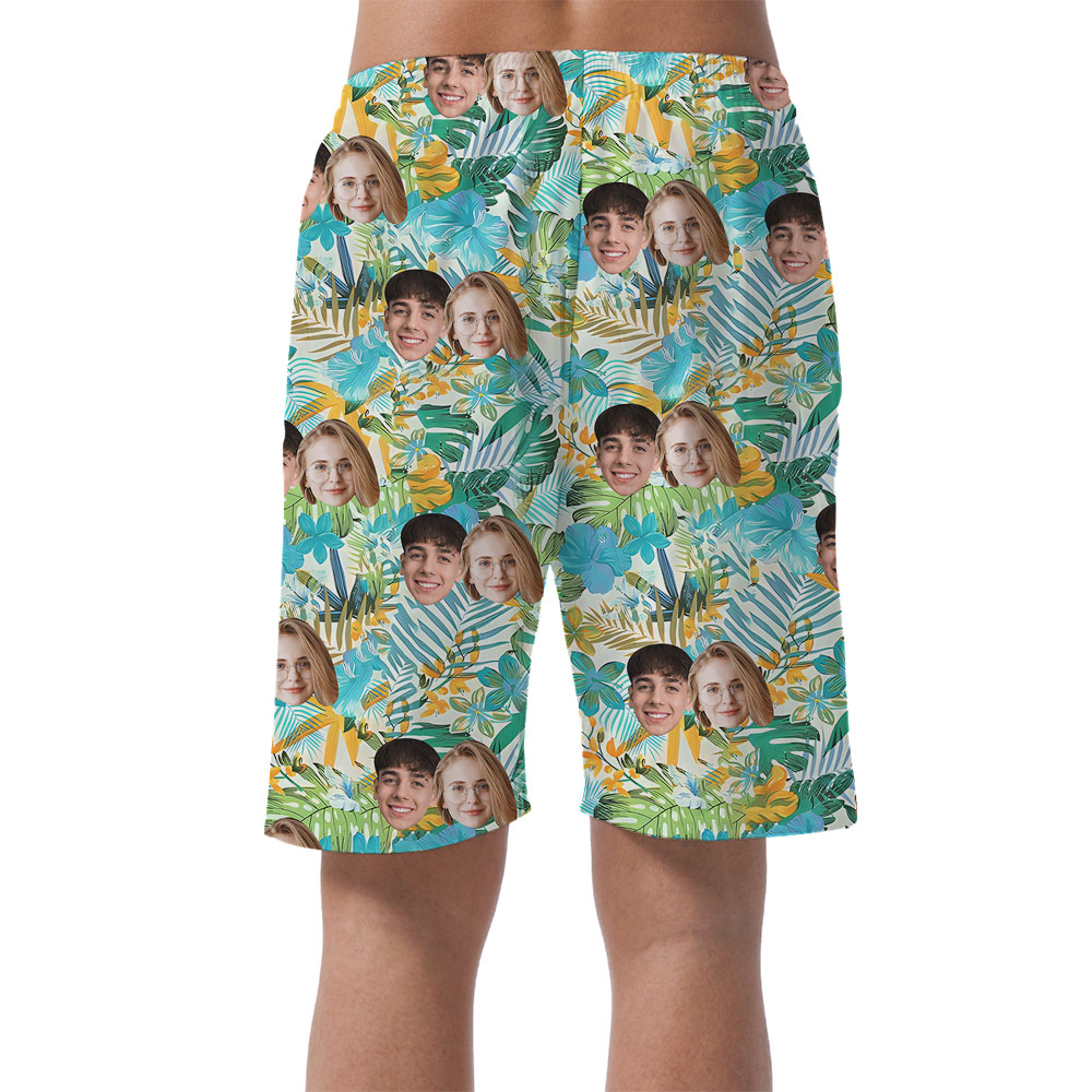 Custom Couple Faces On Hawaiian Shorts For Men