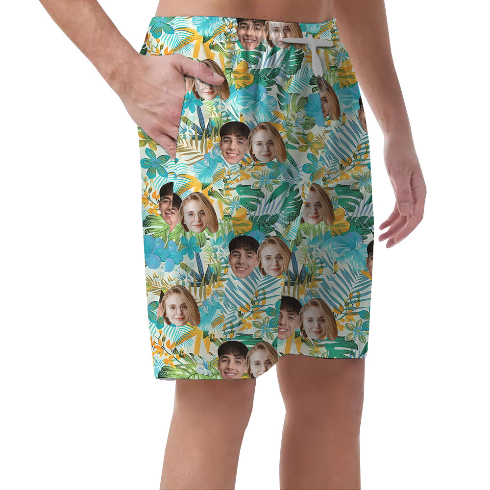 Custom Couple Faces On Hawaiian Shorts For Men
