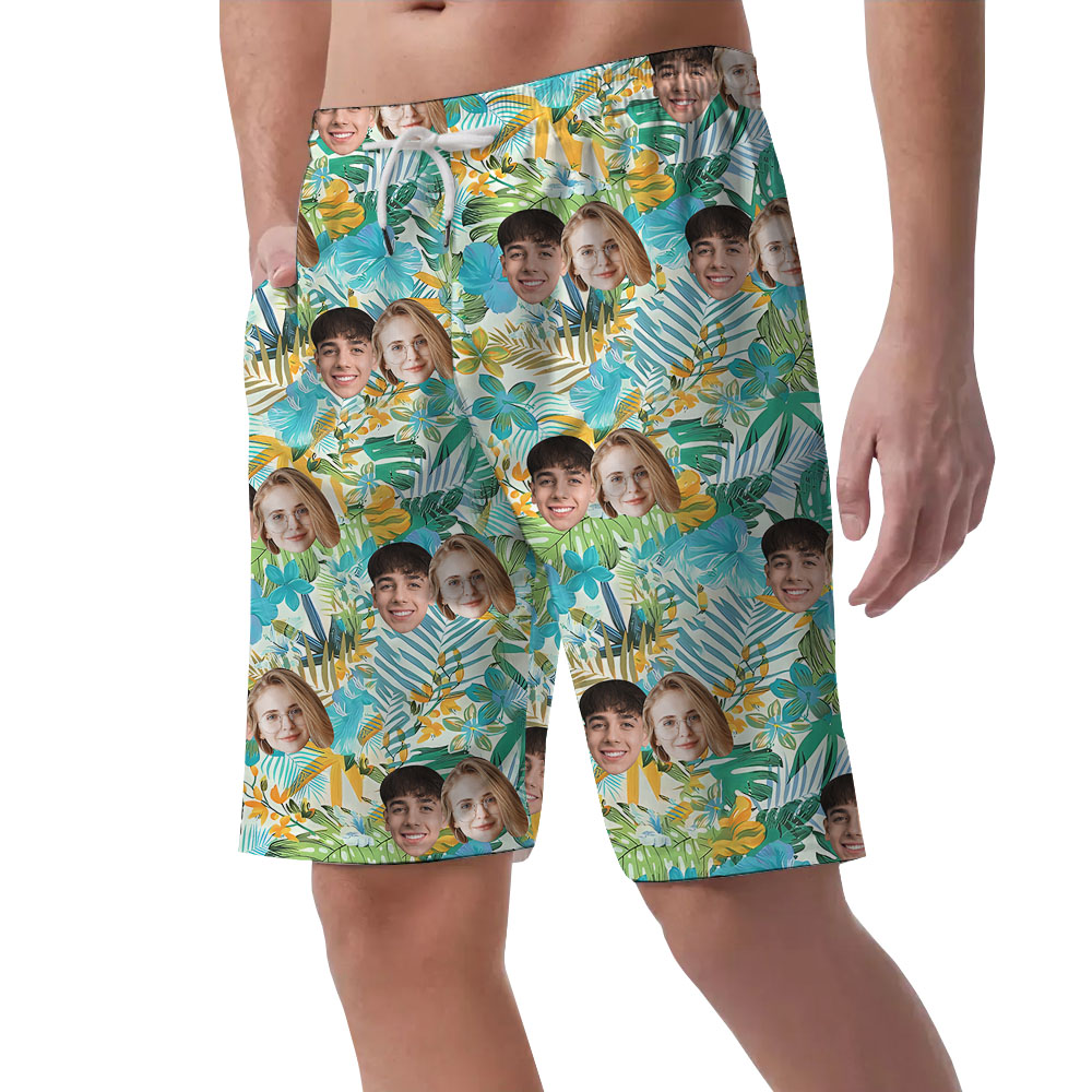 Custom Couple Faces On Hawaiian Shorts For Men