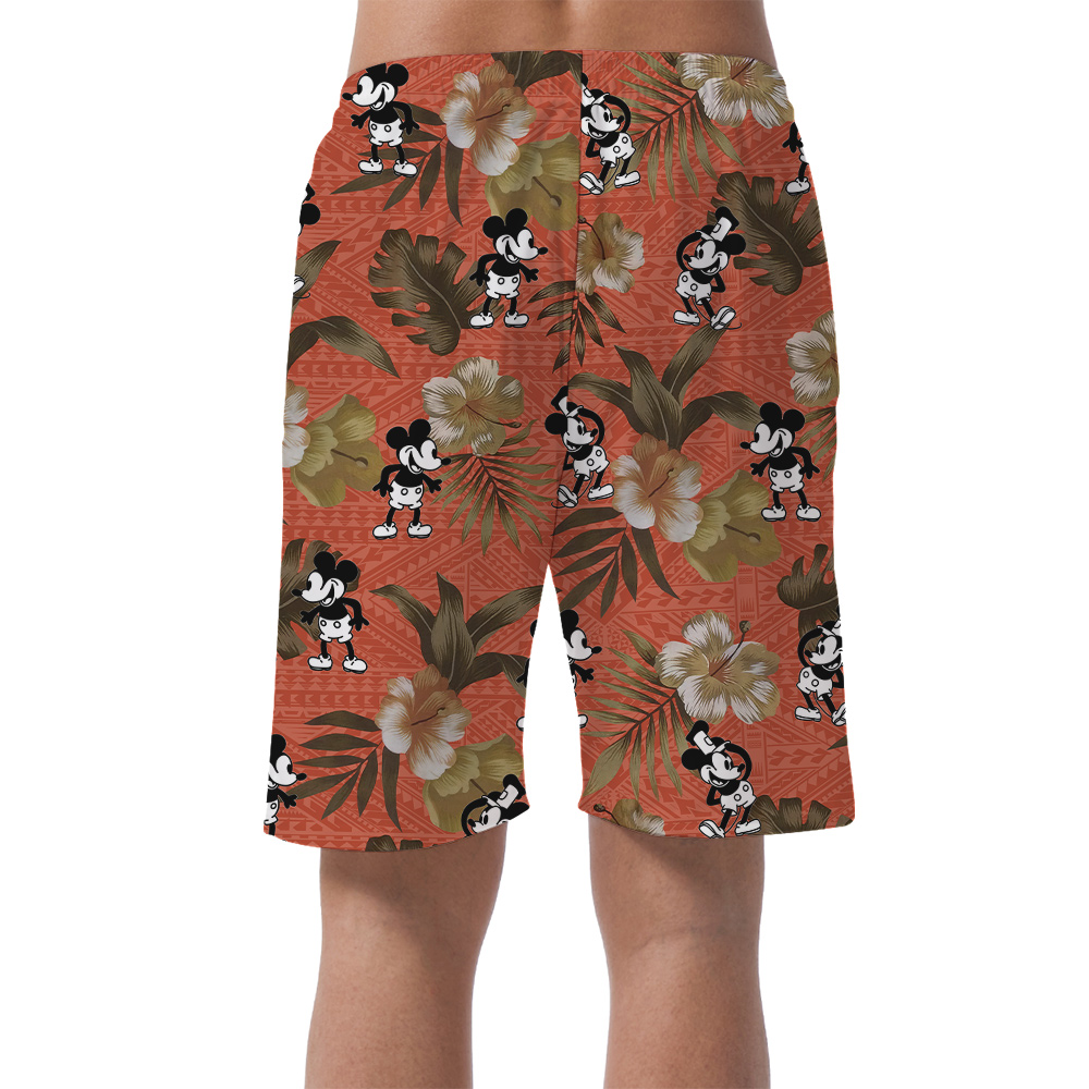 Steamboat Willie Mickey Tropical Orange Hawaiian Beach Shorts For Men