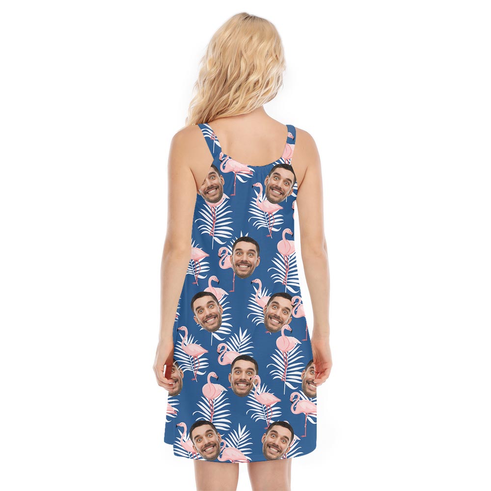 Lovely Flamingo Navy Hawaiian Dress With Your Face