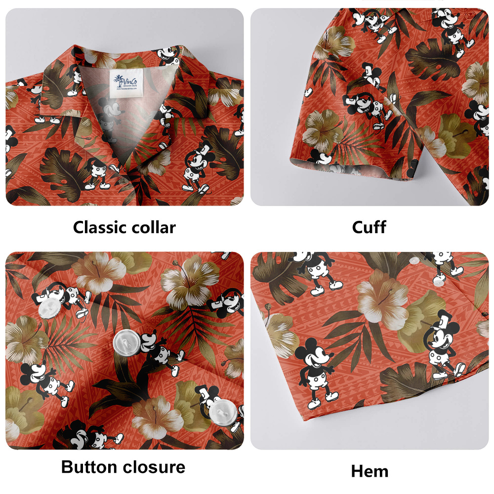 Vintage Hibiscus Steamboat Willie Mickey Orange Hawaiian Shirt