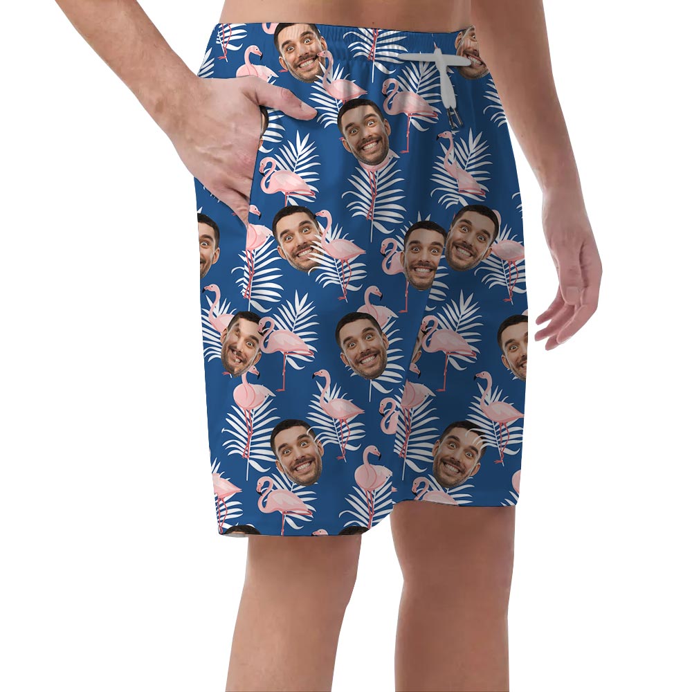 Funny Custom Faces All Over Print Shorts With Pink Flamingo