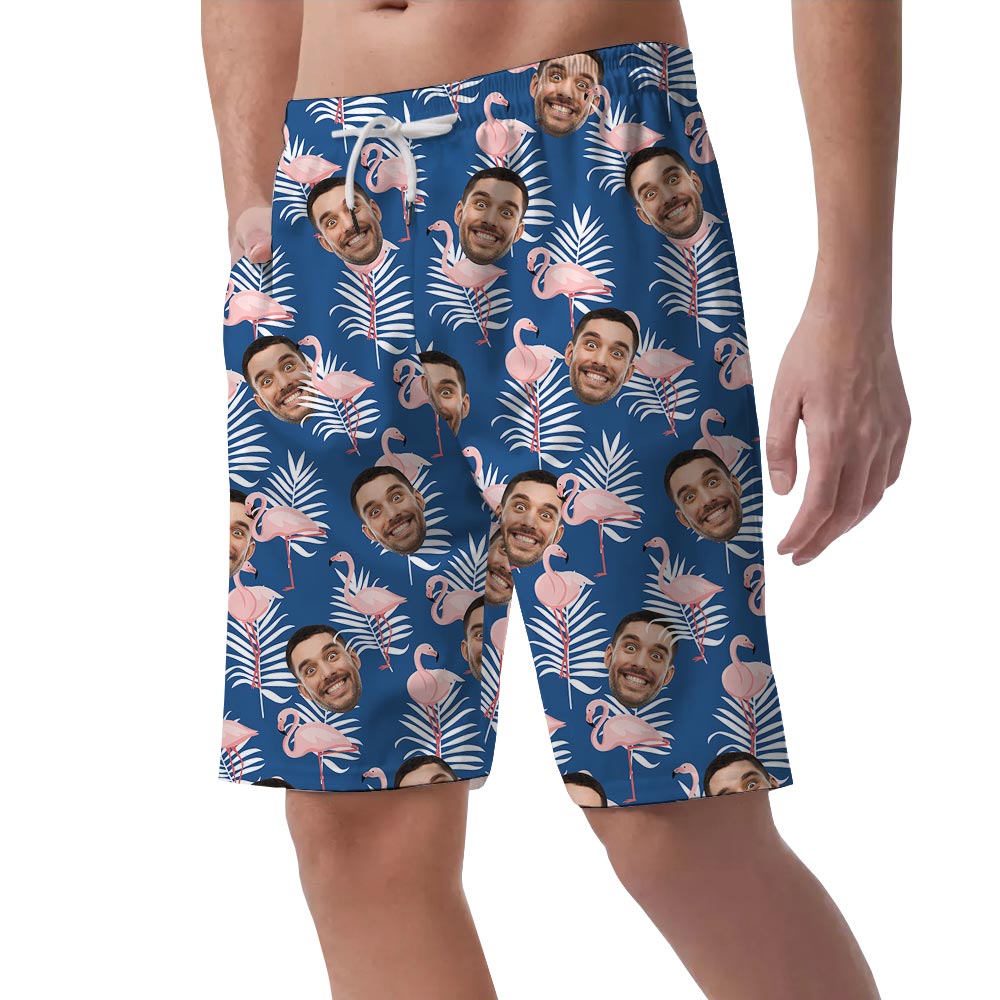 Funny Custom Faces All Over Print Shorts With Pink Flamingo