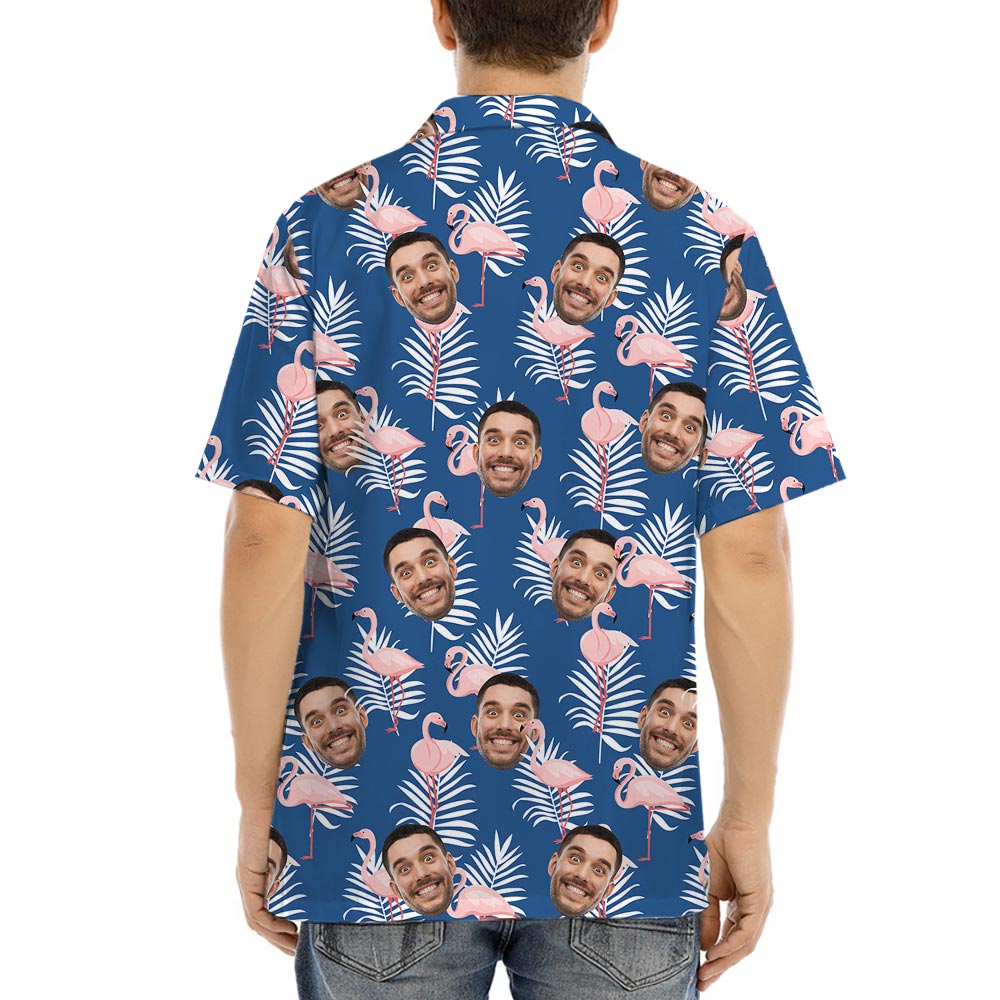 Navy Custom Flamingo Men's Short Sleeved Hawaiian Shirt