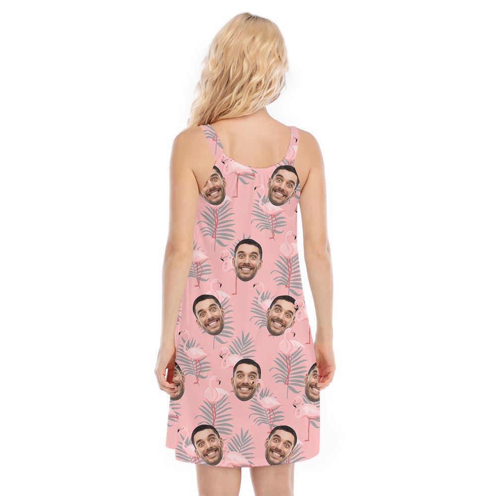 Cute Pink Flamingo Dress With Custom Face For Women