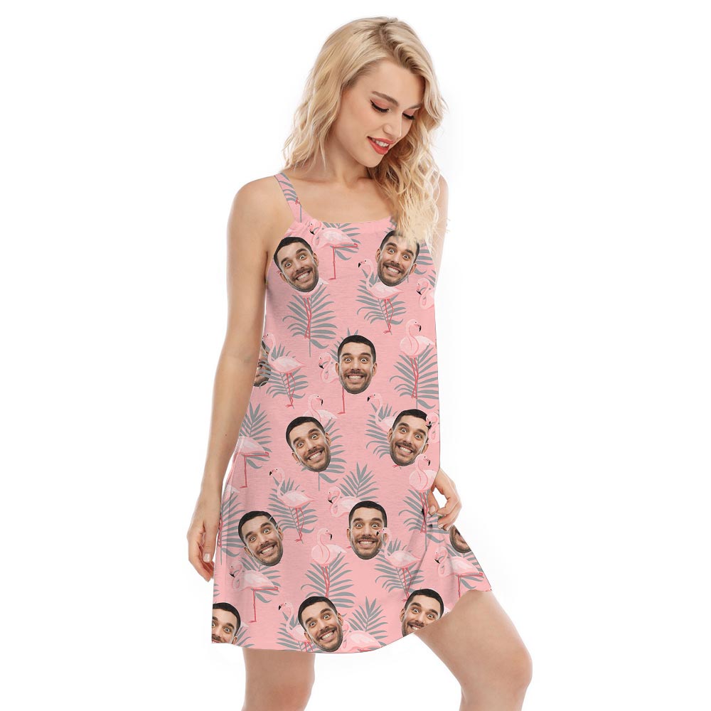 Cute Pink Flamingo Dress With Custom Face For Women