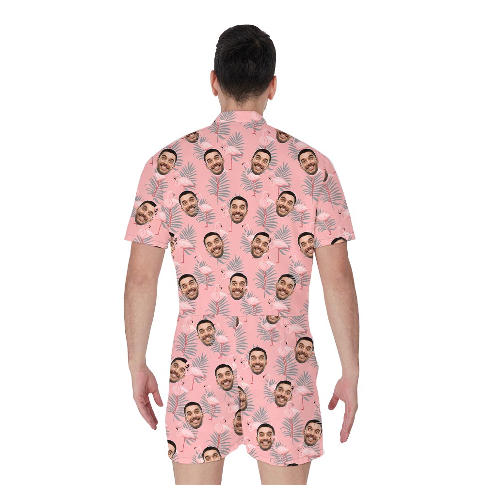 Funny Men's Flamingo Romper With Custom Face