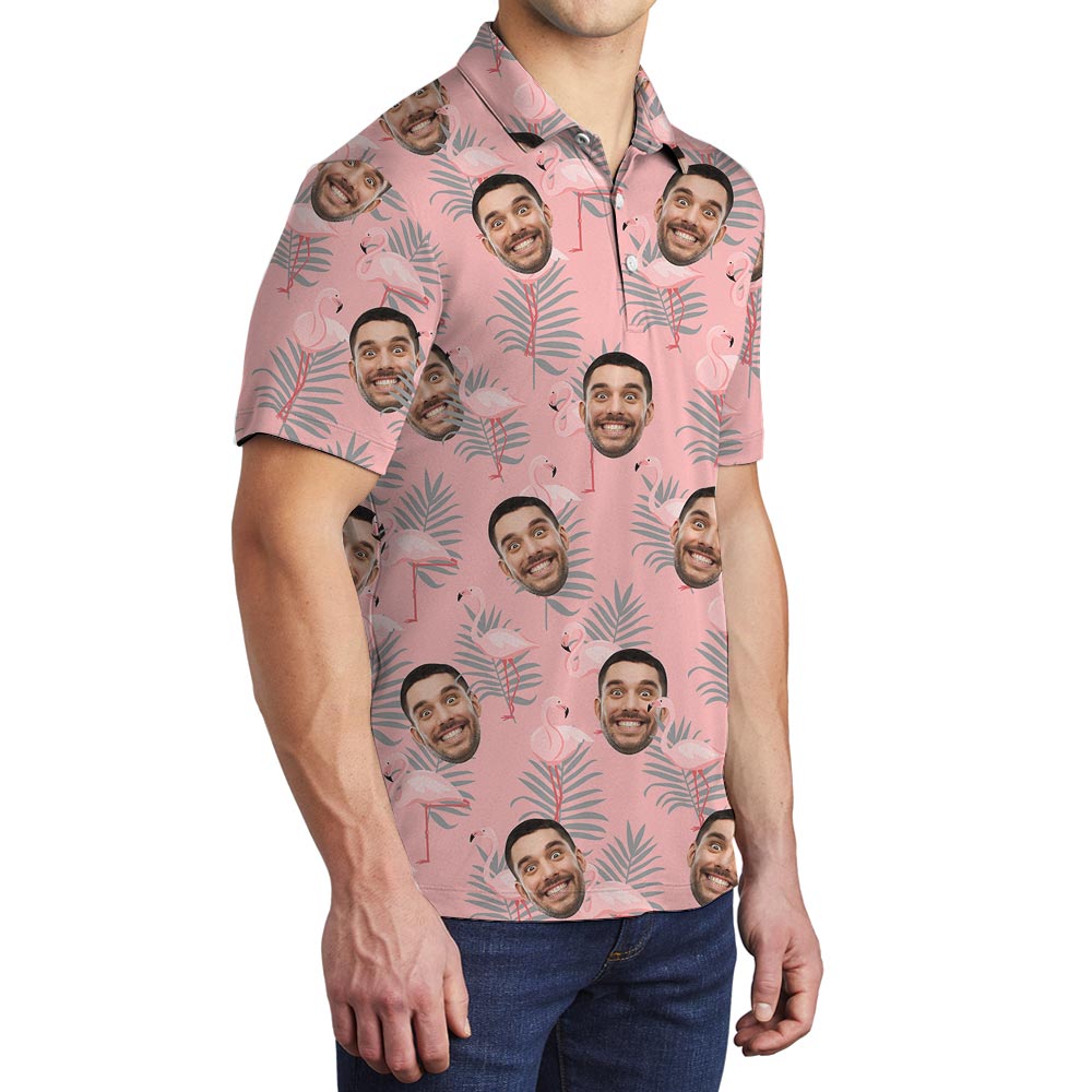 Personalized Men's Polo With Flamingo And Your Face