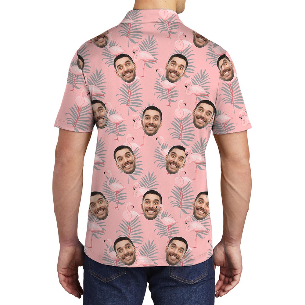 Personalized Men's Polo With Flamingo And Your Face