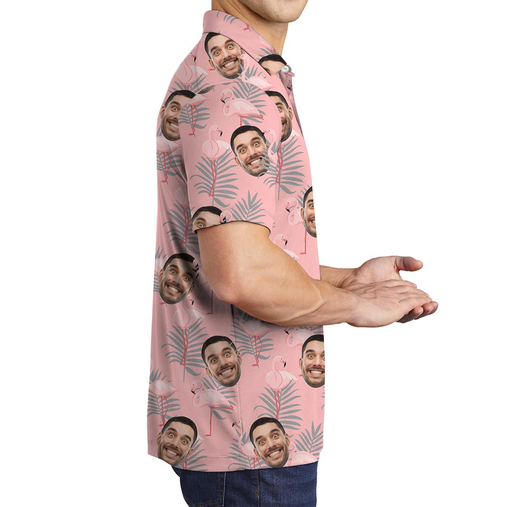Personalized Men's Polo With Flamingo And Your Face