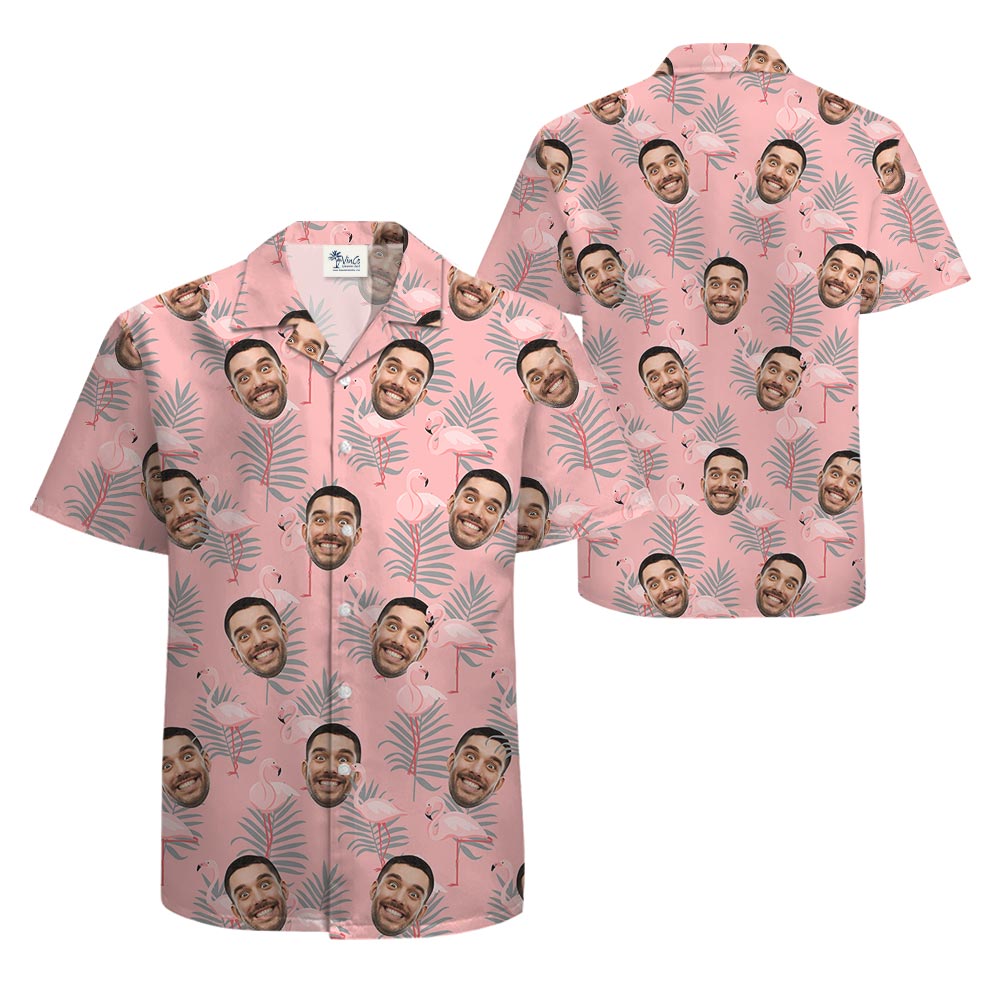 Pink Flamingo Hawaiian Button Up Shirt With Your Face
