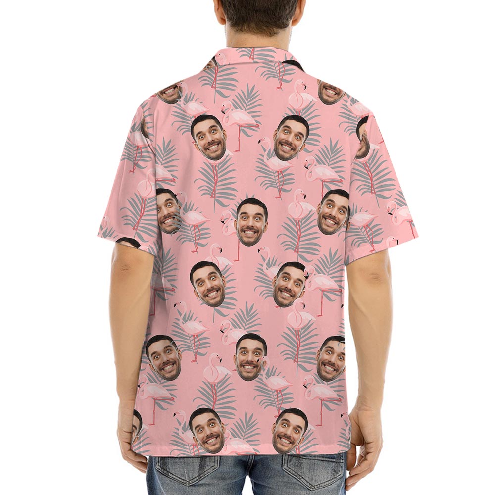 Pink Flamingo Hawaiian Button Up Shirt With Your Face