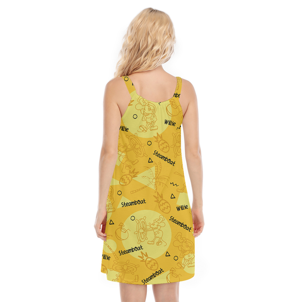 Mickey Steamboat Willie Yellow Aloha Cami Dress